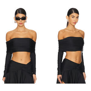 Mother Of ALL Ciaran Crop Top black Off the shoulder styling ruched sides M $150